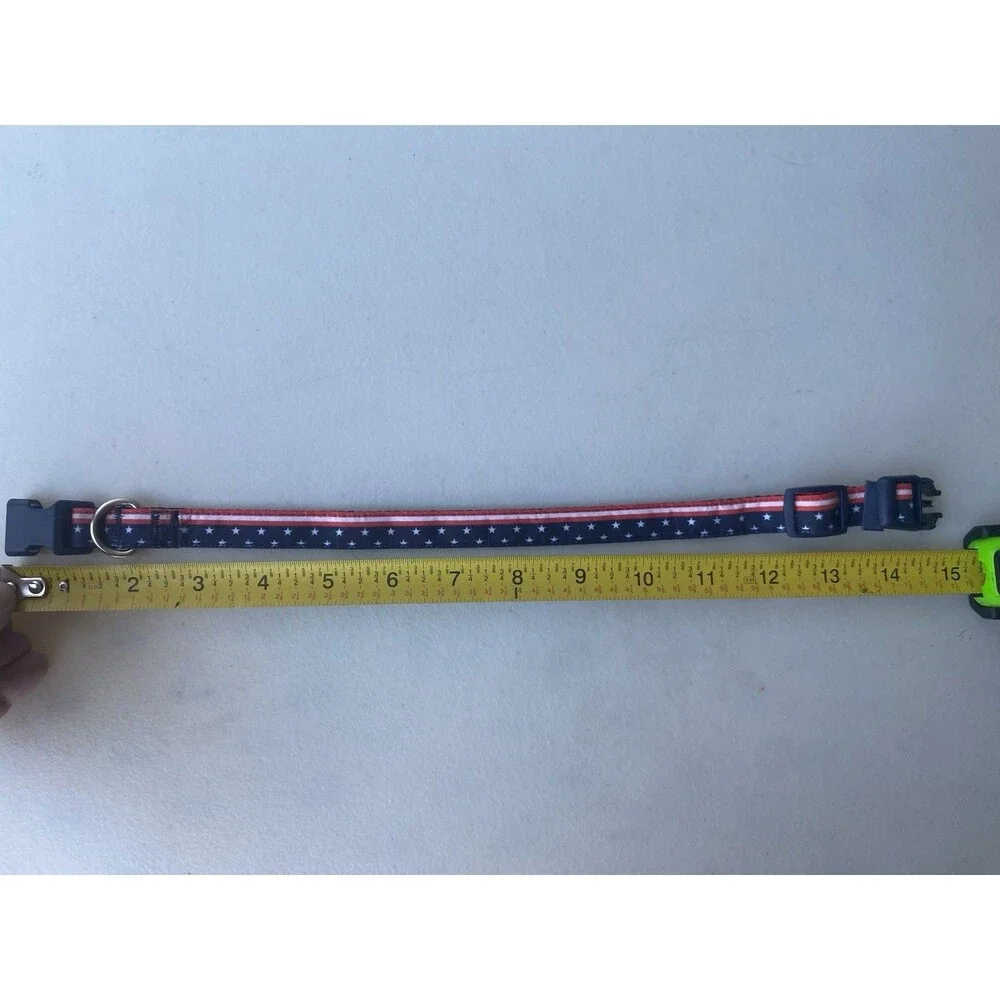 Patriotic American Flag Dog Collar Stars Stripes Navy Blue Red Adjustable Small